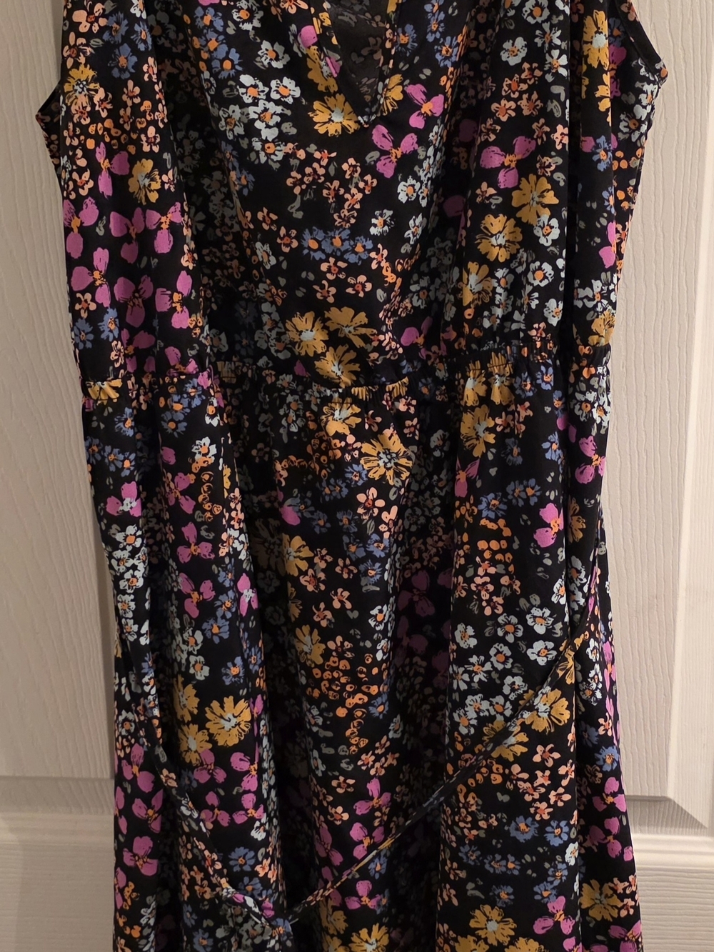 SHEIN Black Mini Dress with Pink, Yellow & Blue Floral Print